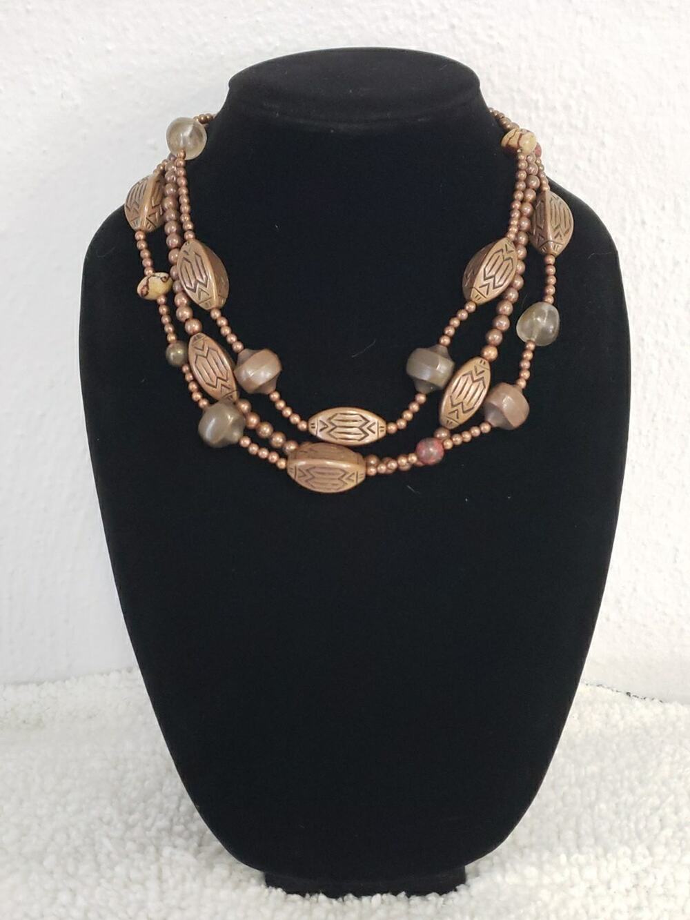 Vintage Karla Jordan Statement Necklace Layered Bronze Aged Copper Tone Beads